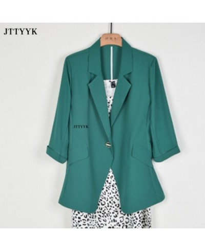 Plus Size Spring Summer Womens Blazer Middle Sleeve Slim Fit Korean Grace Office Work Clothes Business Wear Fashion Basic $53...