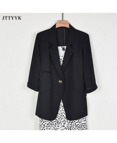 Plus Size Spring Summer Womens Blazer Middle Sleeve Slim Fit Korean Grace Office Work Clothes Business Wear Fashion Basic $53...