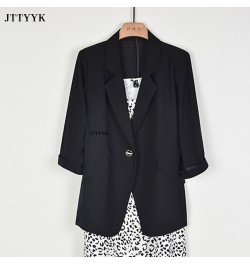 Plus Size Spring Summer Womens Blazer Middle Sleeve Slim Fit Korean Grace Office Work Clothes Business Wear Fashion Basic $53...