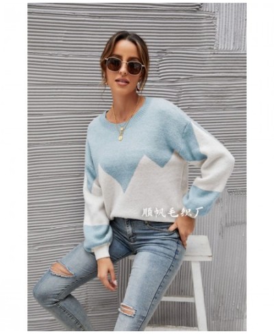 2023 Autumn/Winter New Knitwear Loose Contrast Round Neck Pullover Sweater for Women $44.31 - Tops & Tees