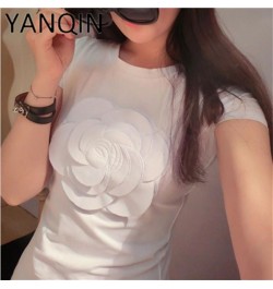 women summer 3d camellia embroidery luxury T-shirt ladies fashion tops slim casual tee shirts vetement femal $28.93 - Tops & ...