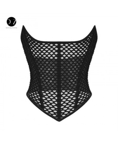 Sexy Mesh Hollow Out Cropped Corset Top Steel Bone Strapless Sleeveless Bustiers Off Shoulder Transparent Waist Training $32....