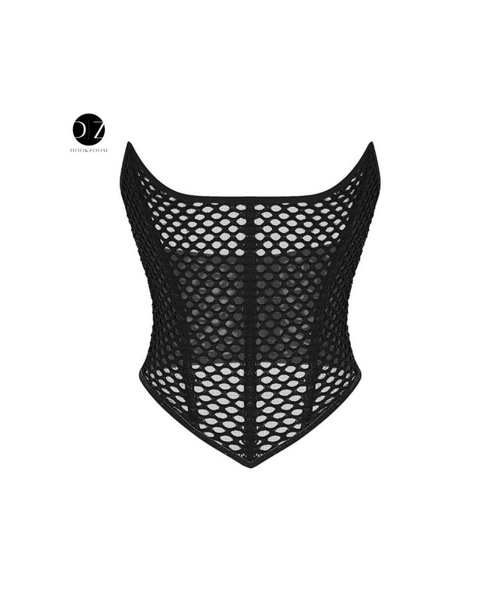 Sexy Mesh Hollow Out Cropped Corset Top Steel Bone Strapless Sleeveless Bustiers Off Shoulder Transparent Waist Training $32....