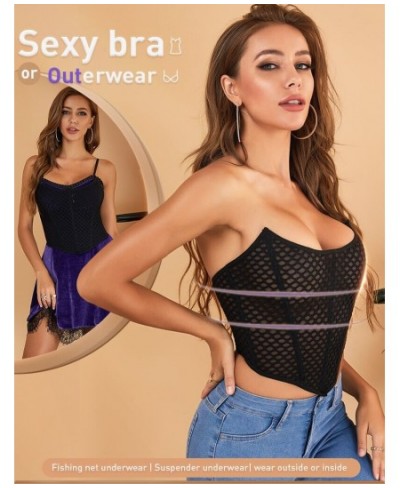 Sexy Mesh Hollow Out Cropped Corset Top Steel Bone Strapless Sleeveless Bustiers Off Shoulder Transparent Waist Training $32....