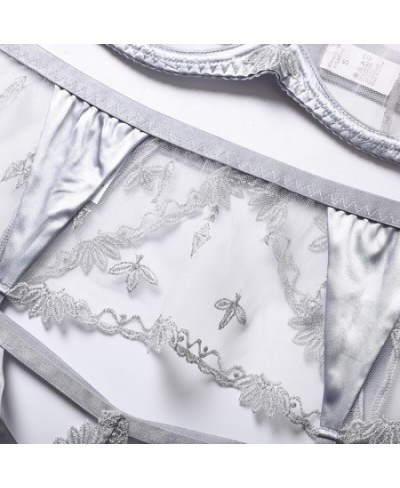 2023 Lace Satin Embroidery Flower Underwear Transparent Sexy Thong Garter Suit Women Bra and Panties Sets Lingeries Feminina ...