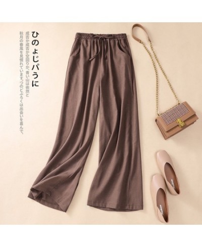 Cotton linen sports casual pants female large size spring and summer fashion literature drawstring high waist wide leg pants ...