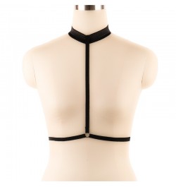 Women Black Adjustable sexy choker to waist harness 90's fetish wear body harness cupless bra chest Body Belt Suspender $9.42...