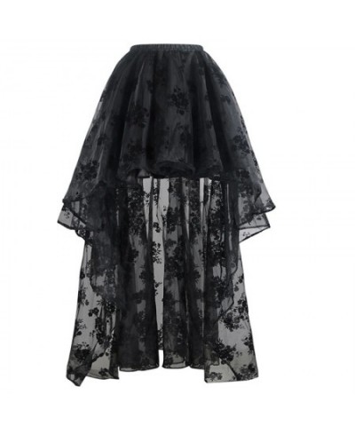 Punk Chic Ladies Irregular peplum Hem Dress Summer Floral Embroidery Elastic waist Gothic tulle dress in black/white/red $53....