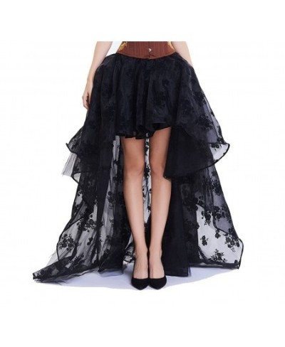 Punk Chic Ladies Irregular peplum Hem Dress Summer Floral Embroidery Elastic waist Gothic tulle dress in black/white/red $53....