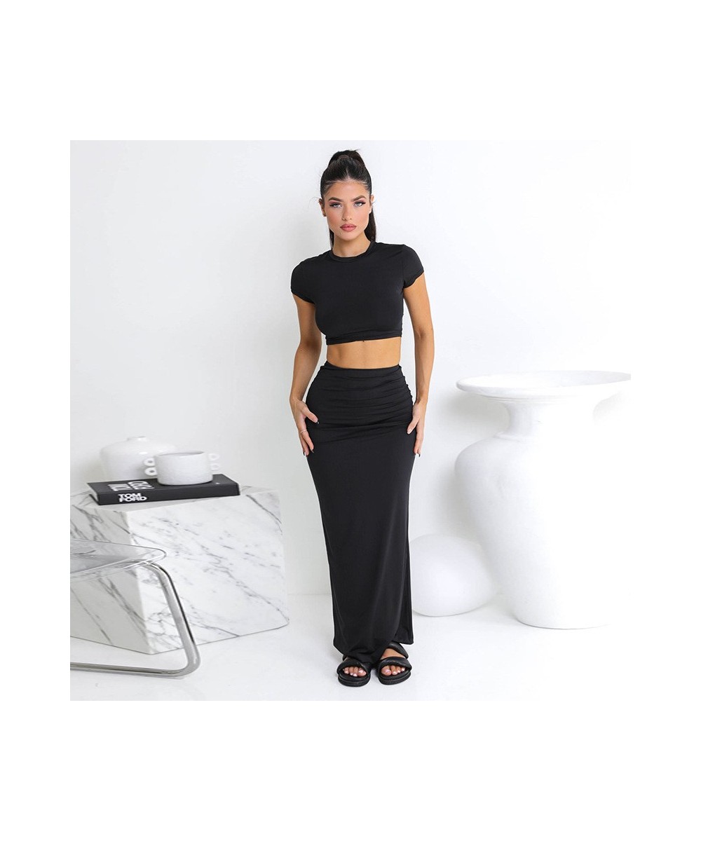 Two Piece Sets Women Short Sleeve O Neck Long Dress Conjunto Femenino Roupa Elegante Summer Dress Women 2023 Casual Skirt Sui...