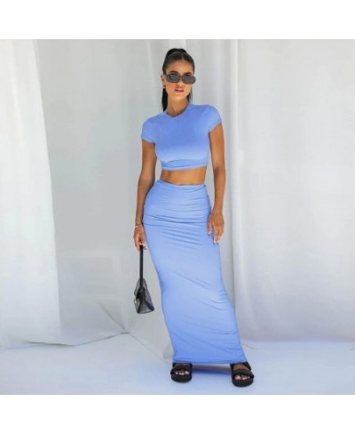 Two Piece Sets Women Short Sleeve O Neck Long Dress Conjunto Femenino Roupa Elegante Summer Dress Women 2023 Casual Skirt Sui...