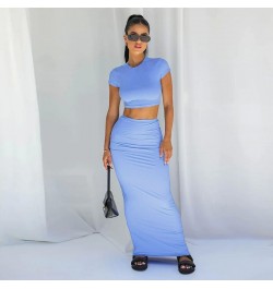 Two Piece Sets Women Short Sleeve O Neck Long Dress Conjunto Femenino Roupa Elegante Summer Dress Women 2023 Casual Skirt Sui...