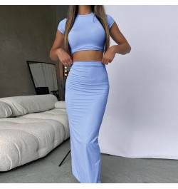 Two Piece Sets Women Short Sleeve O Neck Long Dress Conjunto Femenino Roupa Elegante Summer Dress Women 2023 Casual Skirt Sui...