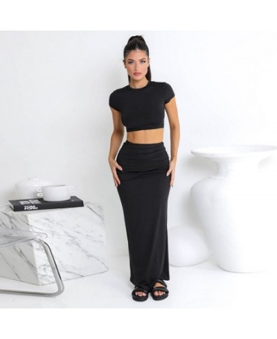 Two Piece Sets Women Short Sleeve O Neck Long Dress Conjunto Femenino Roupa Elegante Summer Dress Women 2023 Casual Skirt Sui...