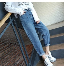 2023 Autumn High Waist Jeans for Women Loose Jeans Woman Soft Ankle-length Denim Trousers Casual Harem Capris with Blue 10729...