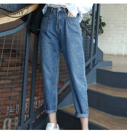 2023 Autumn High Waist Jeans for Women Loose Jeans Woman Soft Ankle-length Denim Trousers Casual Harem Capris with Blue 10729...