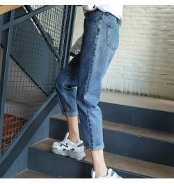 2023 Autumn High Waist Jeans for Women Loose Jeans Woman Soft Ankle-length Denim Trousers Casual Harem Capris with Blue 10729...