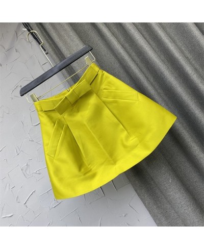 Yellow Skirt for Women 2022 Spring and Summer New Three-Dimensional Bow Waist A-Line Satin Mini Faldas Female Clothes $63.43 ...