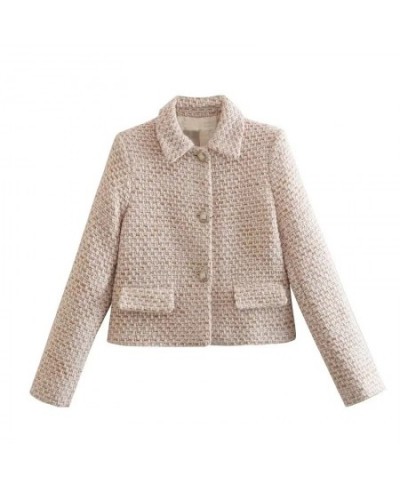 2023 Woman Tweed Texture Short Blazer Coats Fashion Chic Single Breasted With Pocket Autumn Casual Commute Slim Tops $63.40 -...