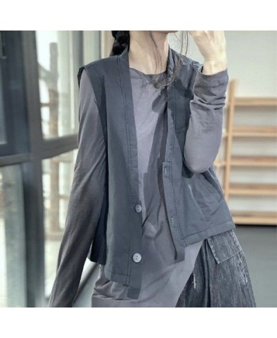 2022 Spring Autumn Arts Style Women V-neck Single Breasted Vest Coats all-matched Casual Cotton Vest Coat C102 $50.53 - Jacke...