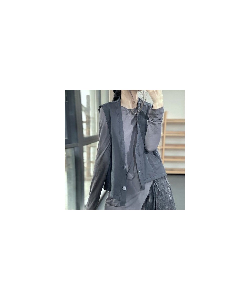 2022 Spring Autumn Arts Style Women V-neck Single Breasted Vest Coats all-matched Casual Cotton Vest Coat C102 $50.53 - Jacke...