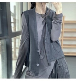 2022 Spring Autumn Arts Style Women V-neck Single Breasted Vest Coats all-matched Casual Cotton Vest Coat C102 $50.53 - Jacke...