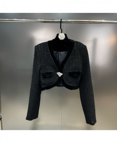 2022 Winter V Neck Rhinestone Buckle Knitted Short Jacket Velvet High Waist Shorts Two Piece Set Women Outfits GH143 $85.57 -...