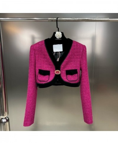 2022 Winter V Neck Rhinestone Buckle Knitted Short Jacket Velvet High Waist Shorts Two Piece Set Women Outfits GH143 $85.57 -...