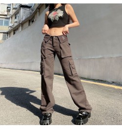 Y2K Letter Solid Color Straight Pants Women High Street Vintage Pocket Mid Rise Jeans American Casual Cuff Street Hip Hop Pan...