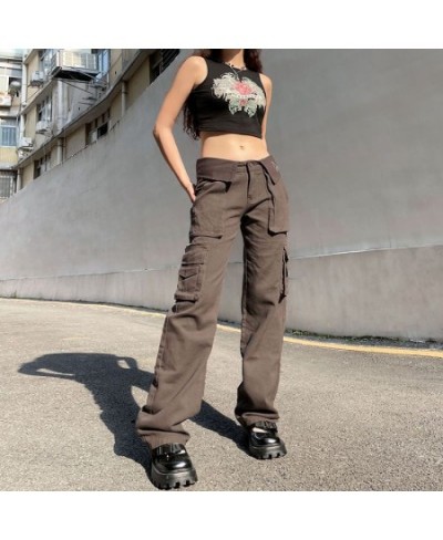 Y2K Letter Solid Color Straight Pants Women High Street Vintage Pocket Mid Rise Jeans American Casual Cuff Street Hip Hop Pan...