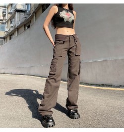 Y2K Letter Solid Color Straight Pants Women High Street Vintage Pocket Mid Rise Jeans American Casual Cuff Street Hip Hop Pan...