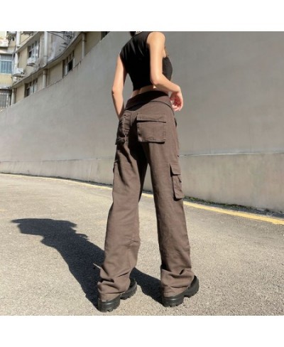 Y2K Letter Solid Color Straight Pants Women High Street Vintage Pocket Mid Rise Jeans American Casual Cuff Street Hip Hop Pan...