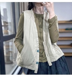 2022 Spring Autumn Arts Style Women V-neck Single Breasted Vest Coats all-matched Casual Cotton Vest Coat C102 $50.53 - Jacke...