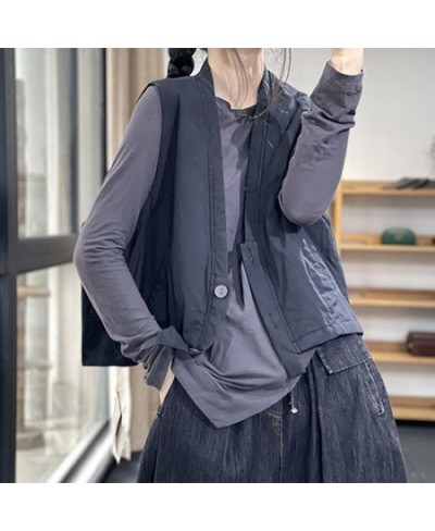 2022 Spring Autumn Arts Style Women V-neck Single Breasted Vest Coats all-matched Casual Cotton Vest Coat C102 $50.53 - Jacke...