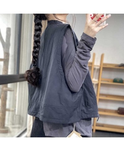 2022 Spring Autumn Arts Style Women V-neck Single Breasted Vest Coats all-matched Casual Cotton Vest Coat C102 $50.53 - Jacke...