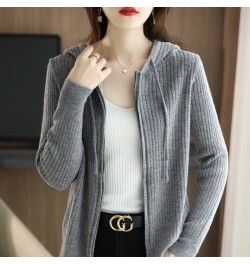 Autumn And Winter Hooded Knitted Cardigan Sweater Women's Sweater Loose Casual Solid Color Joker Wool Bottoming Hoodie $42.08...