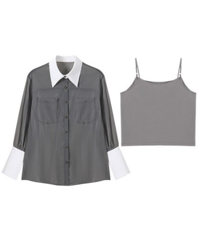 2023 new sunscreen top temperament fragrant French fashion shirt grey retro loose shirt woman $40.90 - Tops & Tees