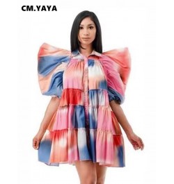 Tie Dye Women Cascading Ruffles Big Swing Puff Half Sleeve Babydoll Smock Dress Streetwear Elegant Shirt Style Dresses $45.93...