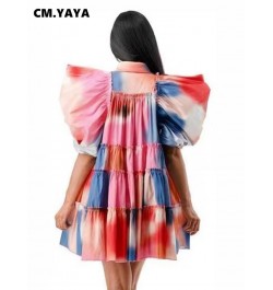 Tie Dye Women Cascading Ruffles Big Swing Puff Half Sleeve Babydoll Smock Dress Streetwear Elegant Shirt Style Dresses $45.93...