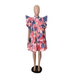 Tie Dye Women Cascading Ruffles Big Swing Puff Half Sleeve Babydoll Smock Dress Streetwear Elegant Shirt Style Dresses $45.93...