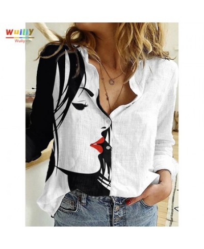 Women's Figure Graphic Theme Blouse Shirt Button Portrait Print T Shirt Streetwear Abstract People Top Pattern Long Sleeves $...