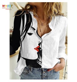 Women's Figure Graphic Theme Blouse Shirt Button Portrait Print T Shirt Streetwear Abstract People Top Pattern Long Sleeves $...