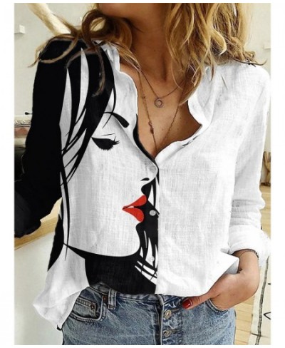 Women's Figure Graphic Theme Blouse Shirt Button Portrait Print T Shirt Streetwear Abstract People Top Pattern Long Sleeves $...