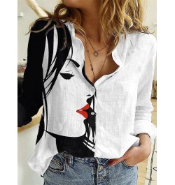 Women's Figure Graphic Theme Blouse Shirt Button Portrait Print T Shirt Streetwear Abstract People Top Pattern Long Sleeves $...