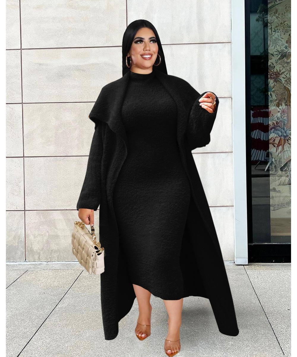 Plus Size Women Clothing Dress Sets 2 Piece Outfits Dresses and Cardigan Matching Suit Wholesale (with Belt) $60.40 - Plus Si...