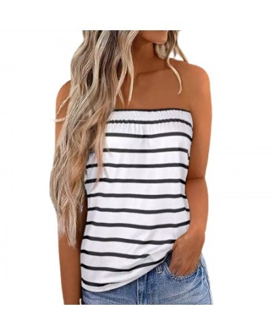 Striped Strapless Bandeau Tank 2023 Casual Sleeveless Summer Vacation Loose Holiday Tube Top Shirt Blouse Women Tanks top Ves...