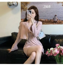 Korean Elegant Chic Suit Two Piece Women's Spring and Autumn New Fashion Short Casual Pink Blazer Coat+Slim Sling Dress Set $...