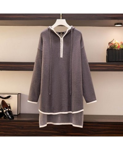 140Kg Plus Size Women's Bust 144 Spring Autumn New Loose Front Short Back Long Hooded Knitted Dress Gray 4XL 5XL 6XL 7XL 8XL ...