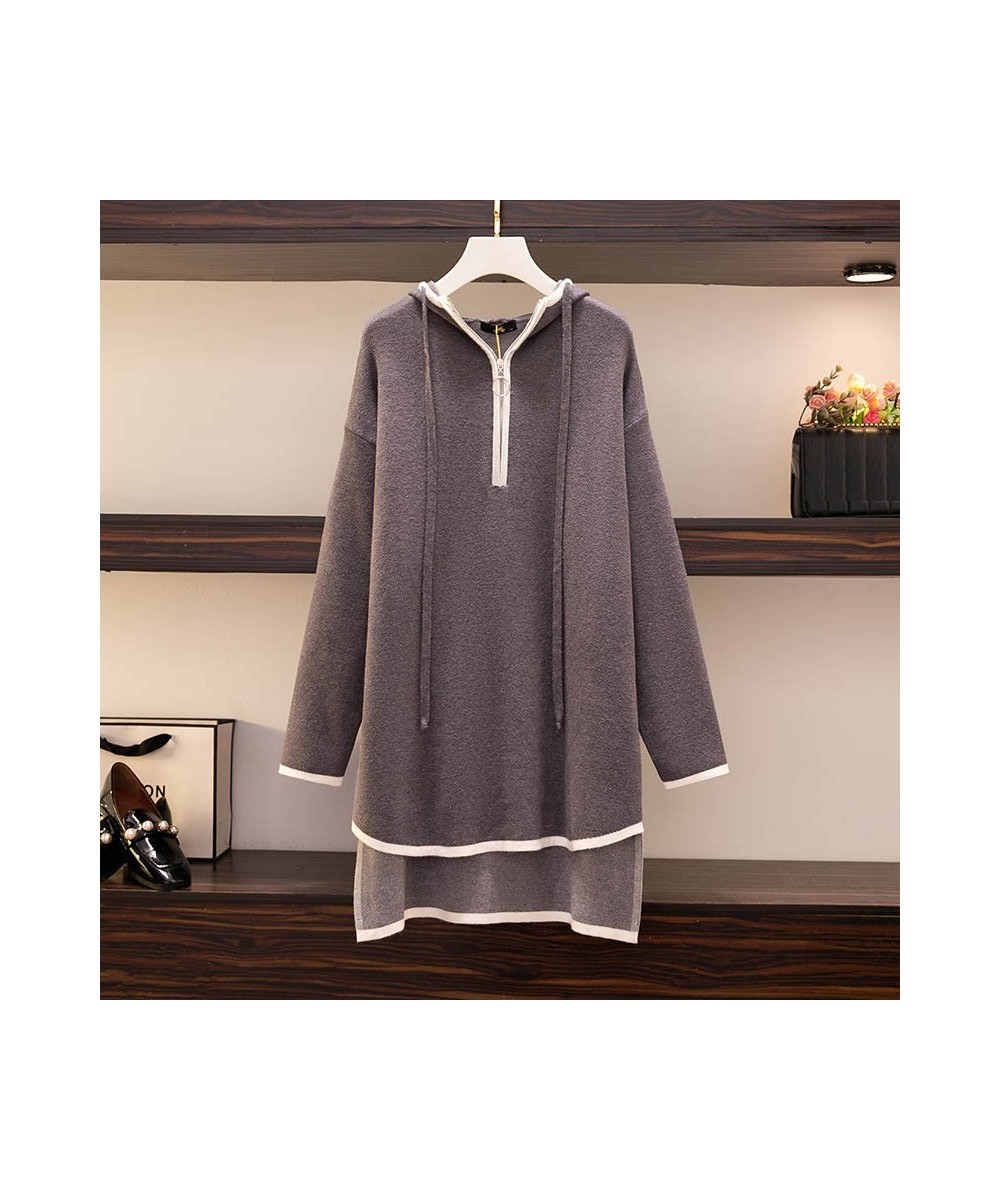 140Kg Plus Size Women's Bust 144 Spring Autumn New Loose Front Short Back Long Hooded Knitted Dress Gray 4XL 5XL 6XL 7XL 8XL ...