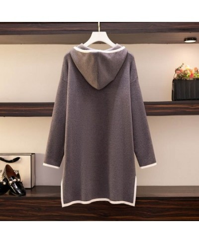 140Kg Plus Size Women's Bust 144 Spring Autumn New Loose Front Short Back Long Hooded Knitted Dress Gray 4XL 5XL 6XL 7XL 8XL ...